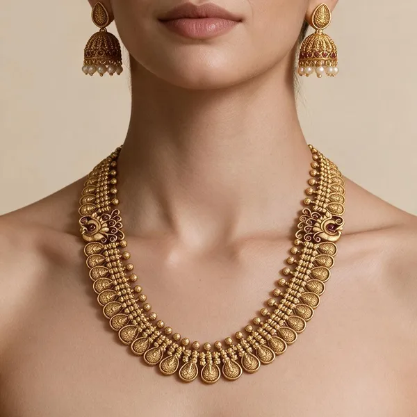 Golden_Brass_Antique_Peacock_Double_Mope_Kaasu_Haram_Set_For_Women
