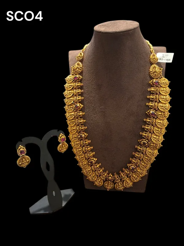 Golden_Brass_Antique_Lakshmi_Ruby_Stone_Kaasu_Haram_Set_For_Women
