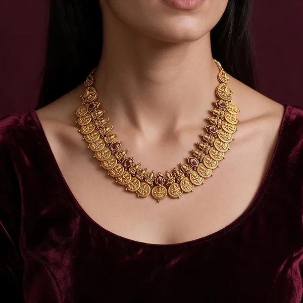 Golden_Brass_Antique_Lakshmi_Ruby_Stone_Kaasu_Haram_Set_For_Women
