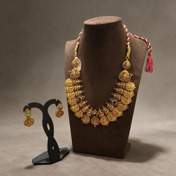Golden_Brass_Antique_Lakshmi_Emerald_Stone_Kaasu_Necklace_Set_For_Women