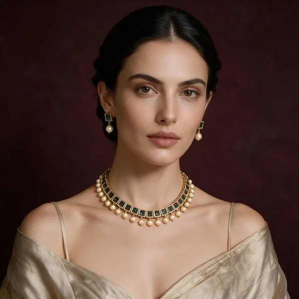Golden_Brass_Square_Emerald_Ad_Necklace_Set_For_Women