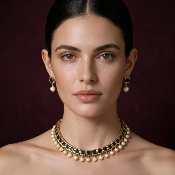 Golden_Brass_Square_Emerald_Ad_Necklace_Set_For_Women