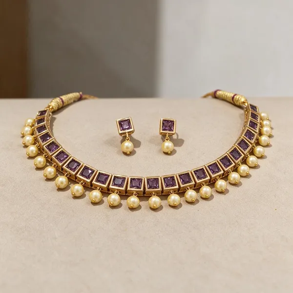 Golden_Brass_Square_Amethyst_Ad_Necklace_Set_For_Women