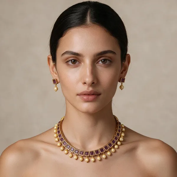 Golden_Brass_Square_Amethyst_Ad_Necklace_Set_For_Women