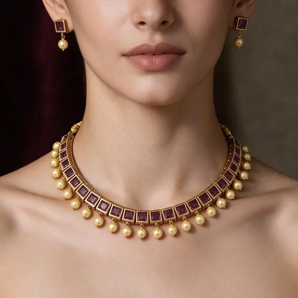 Golden_Brass_Square_Amethyst_Ad_Necklace_Set_For_Women
