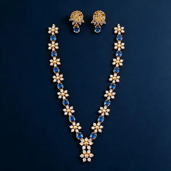 Golden_Brass_Star_Design_Ad_Blue_Stone_Necklace_Set_For_Women