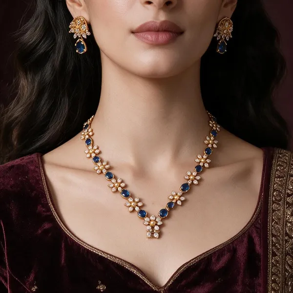 Golden_Brass_Star_Design_Ad_Blue_Stone_Necklace_Set_For_Women