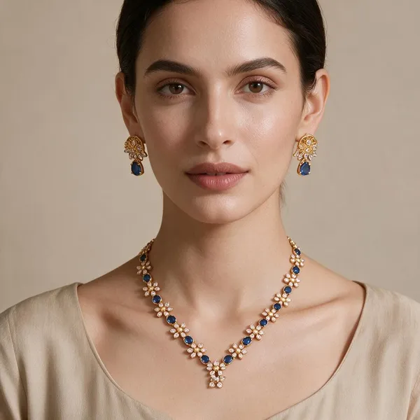 Golden_Brass_Star_Design_Ad_Blue_Stone_Necklace_Set_For_Women