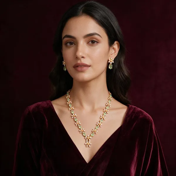 Golden_Brass_Star_Design_Ad_Green_Stone_Necklace_Set_For_Women