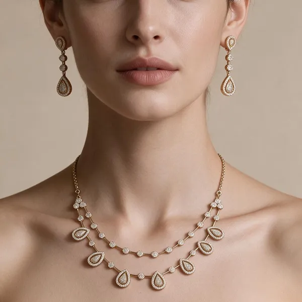 Silver_Brass_Cz_Double_Line_Necklace_Set_For_Women