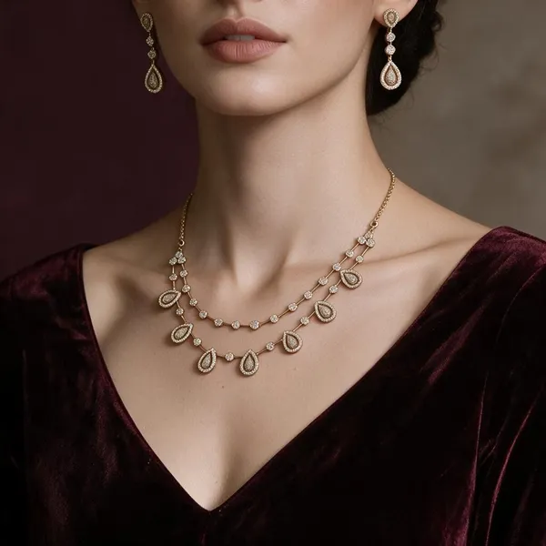 Silver_Brass_Cz_Double_Line_Necklace_Set_For_Women