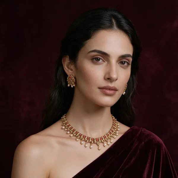 Golden_Brass_Antique_Coral_Necklace_Set_For_Women