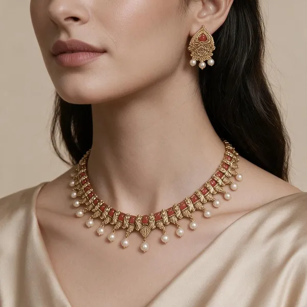 Golden_Brass_Antique_Coral_Necklace_Set_For_Women