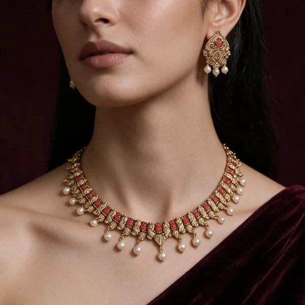 Golden_Brass_Antique_Coral_Necklace_Set_For_Women