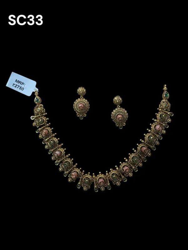 Golden_Brass_Antique_Rose_Coral_Jade_Necklace_Set_For_Women