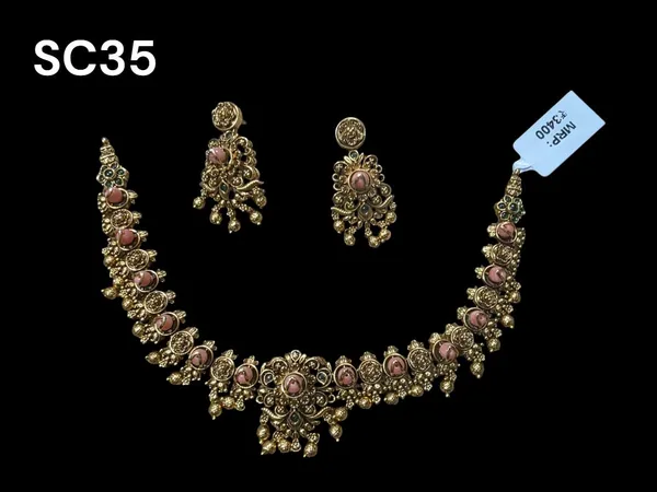 Golden_Brass_Antique_Rose_Coral_Necklace_Set_For_Women