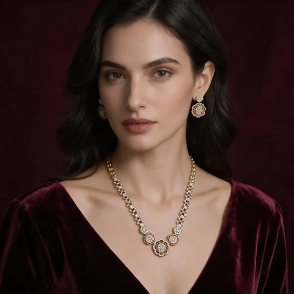 Golden_Brass_Cz_Floral_Necklace_Set_For_Women