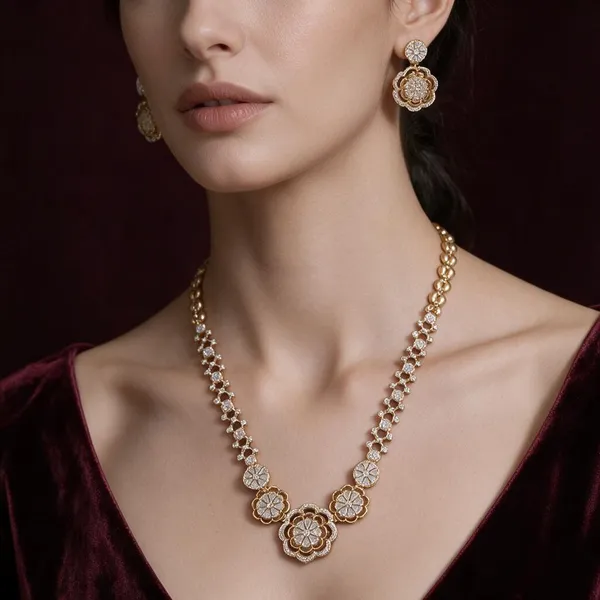Golden_Brass_Cz_Floral_Necklace_Set_For_Women