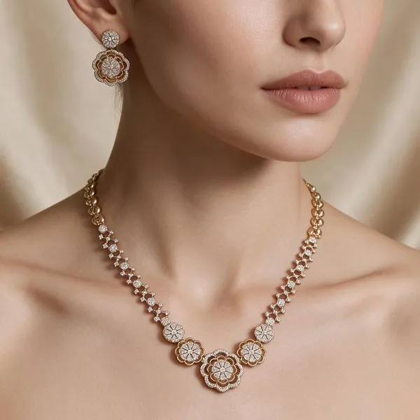 Golden_Brass_Cz_Floral_Necklace_Set_For_Women