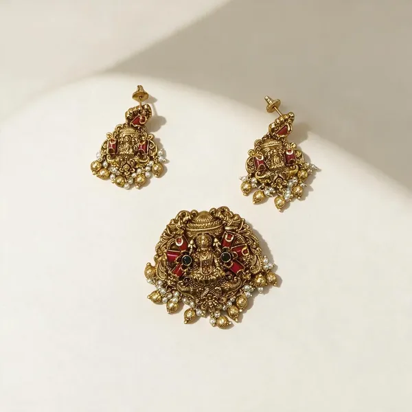 Golden_Brass_Antique_Coral_Lakshmi_Pendant_Set_For_Women