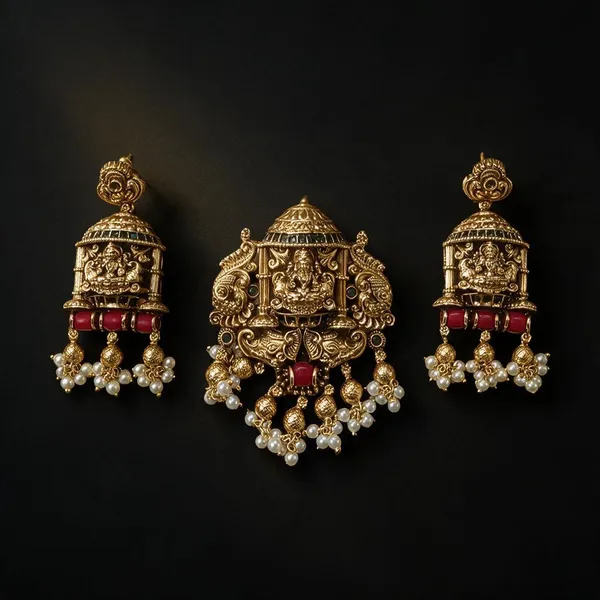 Golden_Brass_Antique_Coral_Lakshmi_Pendant_For_Women