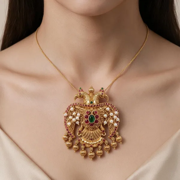 Golden_Brass_Matte_Gandaberunda_Pendant_For_Women