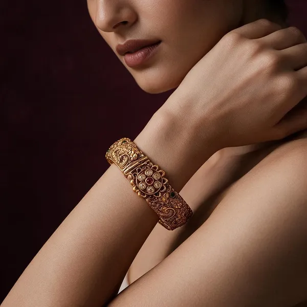 Golden_Brass_Antique_Peacock_Kada_For_Women