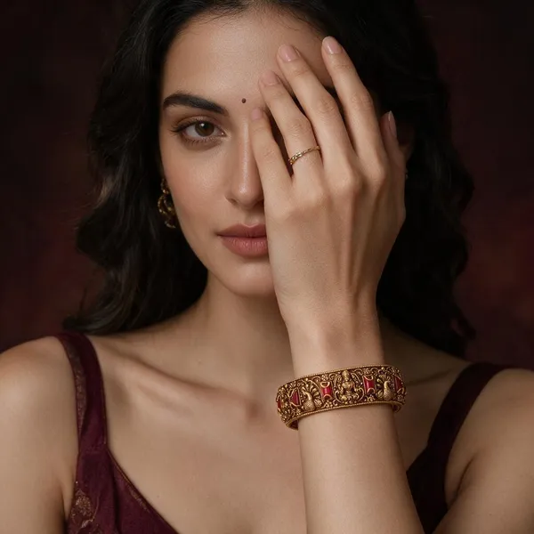 Golden_Brass_Antique_Lakshmi_Peacock_Coral_Bangles_For_Women