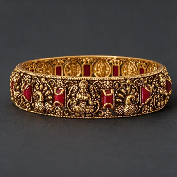 Golden_Brass_Antique_Lakshmi_Peacock_Coral_Bangles_For_Women