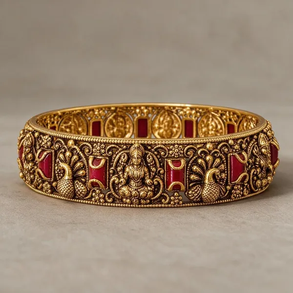 Golden_Brass_Antique_Lakshmi_Peacock_Coral_Bangles_For_Women