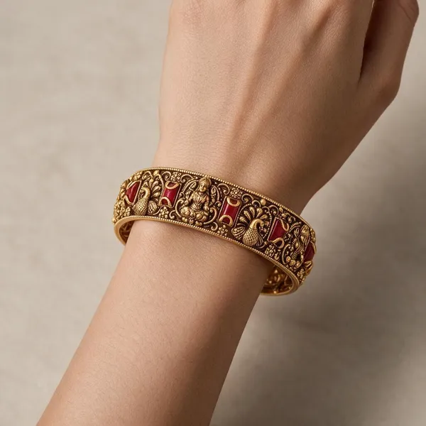 Golden_Brass_Antique_Lakshmi_Peacock_Coral_Bangles_For_Women