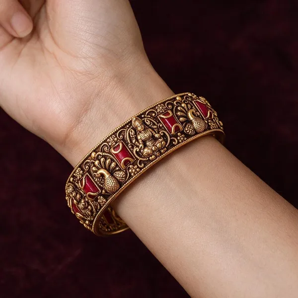 Golden_Brass_Antique_Lakshmi_Peacock_Coral_Bangles_For_Women