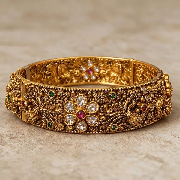 Golden_Brass_Antique_Peacock_Flower_Kada_For_Women