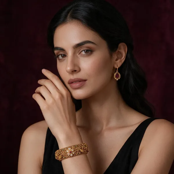 Golden_Brass_Antique_Peacock_Flower_Kada_For_Women