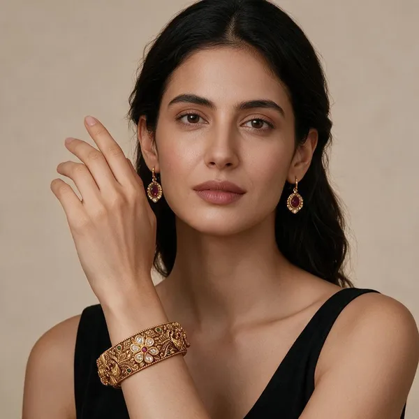 Golden_Brass_Antique_Peacock_Flower_Kada_For_Women