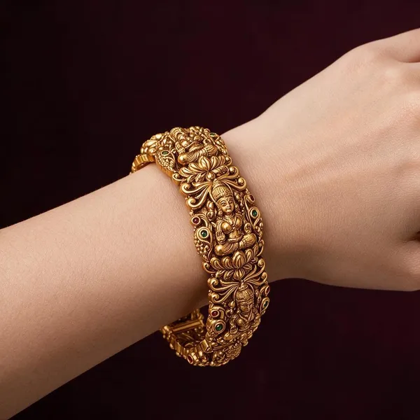 Golden_Brass_Antique_Lakshmi_Kada_For_Women