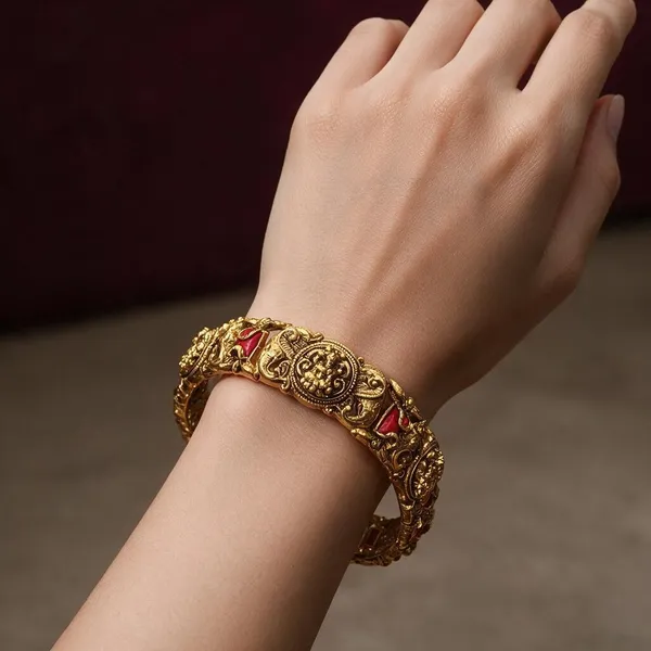 Golden_Brass_Antique_Coral_Lakshmi_Bangles_For_Women