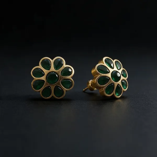 Golden_Brass_Matte_Green_Jadau_Flower_Stud_Earrings_For_Women