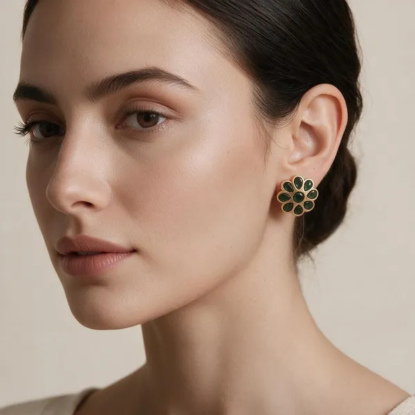 Golden_Brass_Matte_Green_Jadau_Flower_Stud_Earrings_For_Women