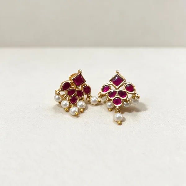 Golden_Brass_Pink_Jadau_Stone_Flower_Stud_Earrings_For_Women