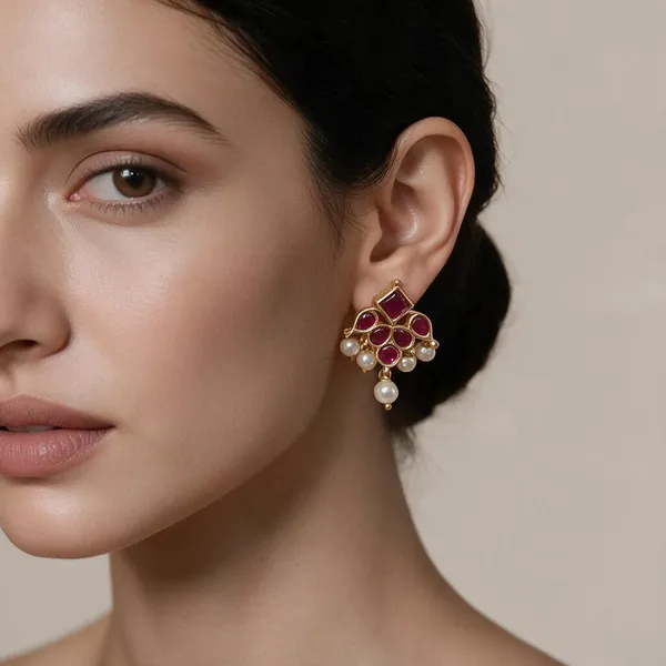 Golden_Brass_Pink_Jadau_Stone_Flower_Stud_Earrings_For_Women