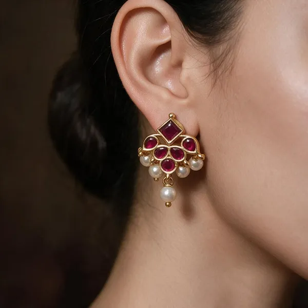 Golden_Brass_Pink_Jadau_Stone_Flower_Stud_Earrings_For_Women