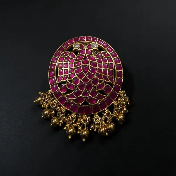 Pink_Brass_Green_Jadau_Stone_Parrot_Stud_Pendant_For_Women