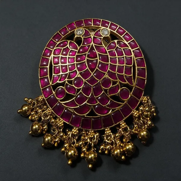 Pink_Brass_Green_Jadau_Stone_Parrot_Stud_Pendant_For_Women