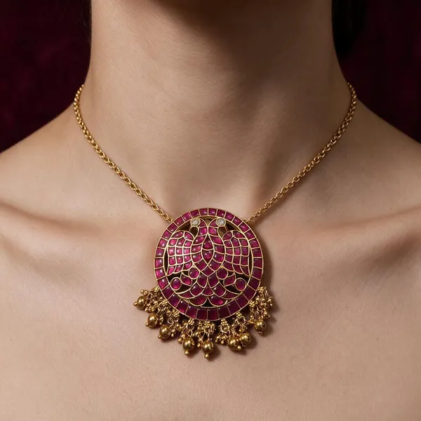 Pink_Brass_Green_Jadau_Stone_Parrot_Stud_Pendant_For_Women