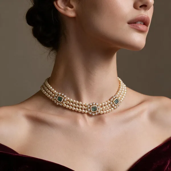 Golden_Brass_Victorian_Swarovski_Pearl_Choker_For_Women