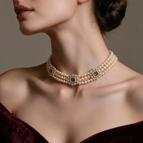 Golden_Brass_Victorian_Swarovski_Pearl_Choker_For_Women