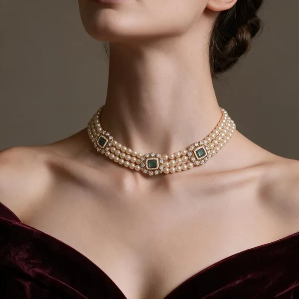 Golden_Brass_Victorian_Swarovski_Pearl_Choker_For_Women