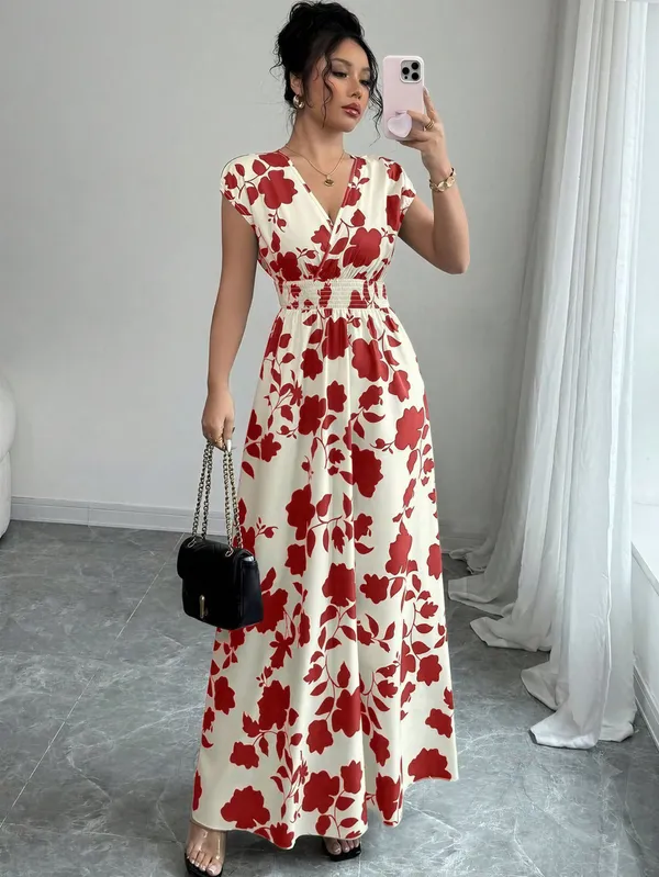 White_Polyester_Cotton_Floral_Sleeveless_Maxi_One_Piece_Dress_For_Women