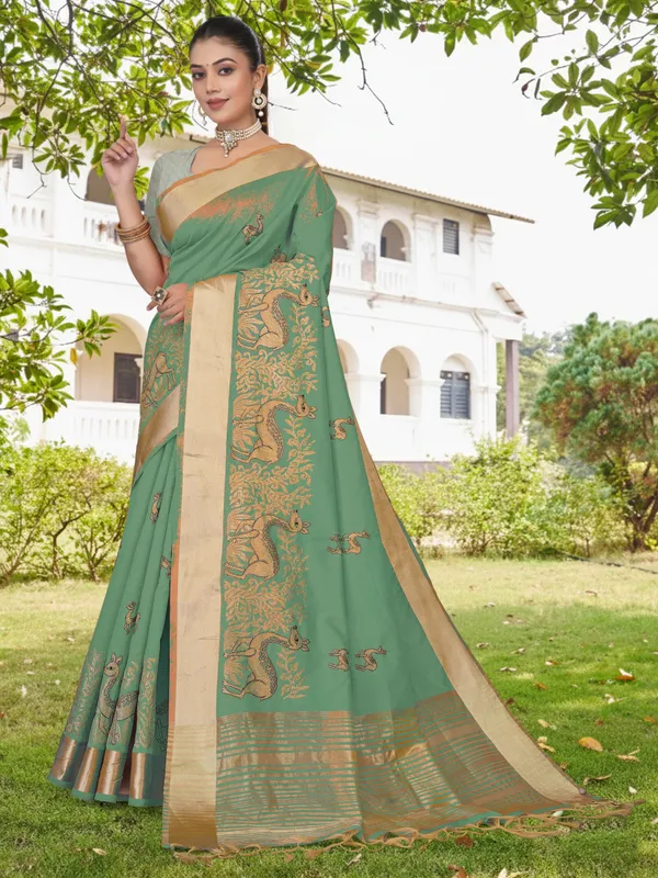 Deep_Green_Matka_Silk_Animal_Motif_Saree_For_Women